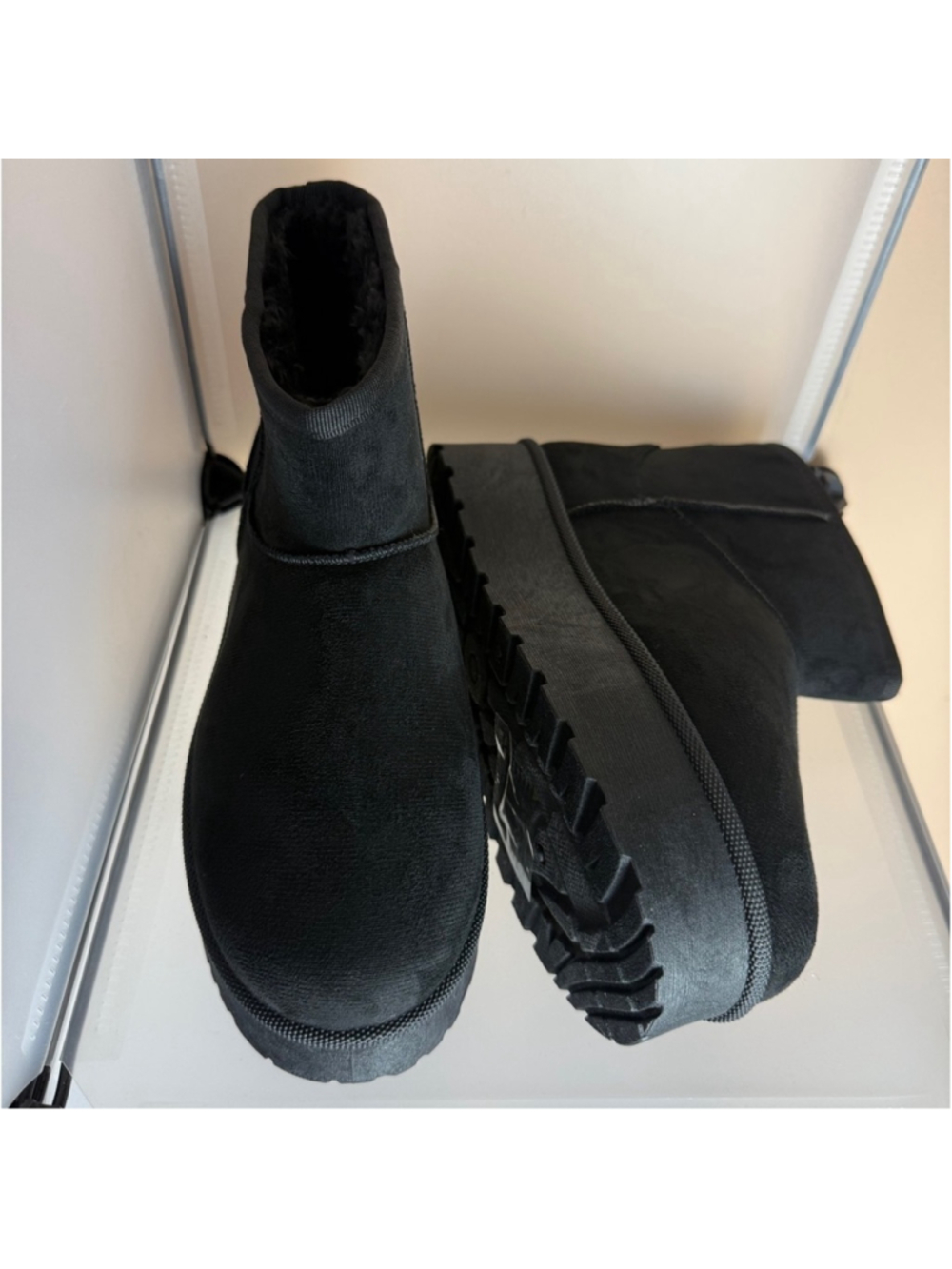 Women's Furry Faux Suede Ankle Platform Booties Black Size 6.5 New - Picture 8 of 8